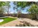 This private backyard features gravel landscaping, an artificial turf area, and mature trees at 212 View Dr, Las Vegas, NV 89107