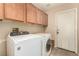 Functional laundry room with washer, dryer, and storage cabinets, offering convenience at 307 Oak Canyon Dr, Henderson, NV 89015