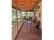 A covered patio with outdoor seating provides an inviting space for dining and relaxation overlooking greenery at 3394 Brookfield Dr, Las Vegas, NV 89120