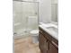 Clean and modern bathroom featuring a glass-enclosed shower and contemporary vanity at 52 Reverie Heights Ave, Henderson, NV 89011