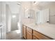 Bathroom vanity with a white countertop, a sink, and tile flooring at 5573 La Perla Ct, Las Vegas, NV 89122