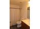 Bathroom featuring a toilet, vanity, a neutral shower curtain, and a mirror at 117 Logan Pond Way, North Las Vegas, NV 89084