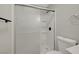 Shower features glass sliding door and built in shelves at 2080 Karen Ave # 12, Las Vegas, NV 89169
