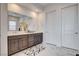 Bathroom featuring double vanity, white countertops, and modern fixtures at 350 Gandara St, Las Vegas, NV 89138