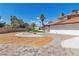 Large backyard featuring desert landscaping, synthetic grass putting green, and ample patio space at 4061 W Eldorado Ln, Las Vegas, NV 89139