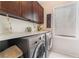 Convenient laundry area includes appliances, counter space, and storage cabinets at 5854 Willow Trace Ave, Las Vegas, NV 89139