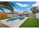 Lush backyard offering a refreshing pool, lush turf, desert trees, and inviting fire pit for relaxation at 5937 Round Castle St, Las Vegas, NV 89130