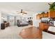 Spacious bedroom featuring a ceiling fan, a study area, and access to an additional room at 9522 Arrowhead Falls Ct, Las Vegas, NV 89148