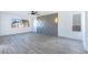 Large bedroom with a fan and statement wall with geometric design at 9541 Summersweet Ct, Las Vegas, NV 89123