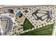 Community aerial view showcasing playground, walking paths, picnic areas and open green space at 9605 Oliver Hills Ave, Las Vegas, NV 89143