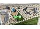 Overhead view of the community park featuring a playground, walking path, picnic tables, and green space in a Gathering-friendly setting at 9605 Oliver Hills Ave, Las Vegas, NV 89143