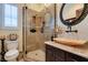 Unique bathroom with stylish sink and shower featuring decorative tile work at 9749 Glistening Brook Ct, Las Vegas, NV 89149