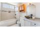Charming bathroom features a vanity with bowl sink, and tub shower combination at 4356 Sabadell St, Las Vegas, NV 89121