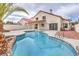 Inviting backyard pool area featuring a covered patio and desert landscaping at 6 Megan Dr, Henderson, NV 89074