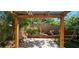Charming backyard featuring a pergola, brick-lined garden, and lush landscaping offering a private outdoor retreat at 3131 Binaggio Ct, Las Vegas, NV 89141