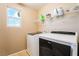 Convenient laundry room equipped with modern white washer and dryer, plus functional shelving at 3855 Park Field Dr, Las Vegas, NV 89120