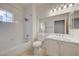 Clean bathroom with tub, toilet, vanity, and shower at 5250 S Rainbow Blvd # 2183, Las Vegas, NV 89118