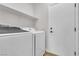 Well-lit laundry room features a Samsung washer and dryer, shelving, and a convenient access door at 6282 Dollar Bill Ct, Las Vegas, NV 89141
