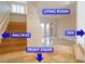 Foyer with stairs to the left, entry to living room, front door and den at 7365 Mission Hills Dr, Las Vegas, NV 89113