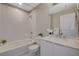 Clean and bright bathroom with a shower-tub combo and a vanity with a white countertop at 8255 S Las Vegas Blvd # 2004, Las Vegas, NV 89123
