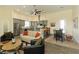 Spacious open-concept living area connecting a modern kitchen with a dining area, and cozy living space at 1409 Denver St, Boulder City, NV 89005