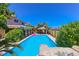 Aerial view of the pool with gazebo and landscaping, great for enjoying the outdoors at 1440 Rawhide Rd, Boulder City, NV 89005
