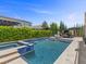 Inviting backyard with sparkling pool, spa, and lush greenery, creating a serene and private outdoor retreat at 2400 Trissino Ct, Henderson, NV 89044