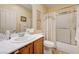 Cozy bathroom featuring a single sink vanity and a shower tub combo at 2545 Nashira St, Henderson, NV 89044