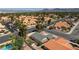 Scenic aerial view of a residential neighborhood, featuring lush landscaping and a distant mountain backdrop at 2700 Osborne Ln, Henderson, NV 89014