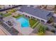 Beautiful aerial view of the backyard pool, patio, gazebo and landscaping at 3189 Montecito Dr, Las Vegas, NV 89120