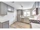 Modern kitchen features grey cabinets, stainless steel appliances, and white countertops for a contemporary look at 516 Donner St, Las Vegas, NV 89107