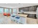 Modern kitchen featuring a kitchen island with seating, stainless steel appliances, and sleek cabinetry at 7624 Mallard Bay Ave, Las Vegas, NV 89179