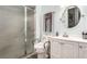 Accessible bathroom featuring updated fixtures, a step-in shower, and modern vanity at 4213 Essex Green Ct, Las Vegas, NV 89110