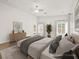 Primary bedroom with large windows, neutral walls, and a ceiling fan at 5120 Mirage Garden St, Las Vegas, NV 89130
