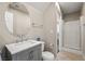 Well-maintained bathroom featuring modern vanity, toilet, and walk-in shower at 5695 Merced St, Las Vegas, NV 89148