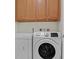 Convenient laundry room includes a new washer and dryer with ample storage space above at 6039 Tokara Ave, Las Vegas, NV 89122