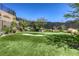 Backyard putting green with artificial turf and mature desert landscaping at 787 Keyland St, Las Vegas, NV 89138