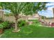 This backyard features an outdoor grill, seating area, beautiful foliage, and a lush tree at 9082 Amanda Creek Ct, Las Vegas, NV 89149