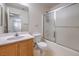 Bathroom with a single sink vanity and a shower and tub combination at 11177 Deluna St, Las Vegas, NV 89141