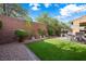 Well maintained backyard featuring green lawn, landscaping, and privacy wall at 11340 Espadrille Ct, Las Vegas, NV 89138