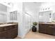 Bright bathroom featuring a glass shower and double sink vanity at 1323 Cerulean Ave, Henderson, NV 89002