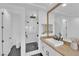 Modern bathroom with a glass shower, vanity, and sleek fixtures, offering a spa-like experience at 1972 Alcova Ridge Dr, Las Vegas, NV 89135