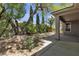 Beautiful backyard featuring lush greenery, mature trees, and a tranquil outdoor space at 4227 Pacifico Ln, Las Vegas, NV 89135