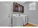 Functional laundry room with washer, dryer, and storage cabinets at 4227 Pacifico Ln, Las Vegas, NV 89135