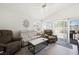 Cozy living room featuring comfortable seating and a sliding glass door to the backyard at 4336 Desert Dancer Way, Las Vegas, NV 89147