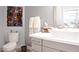 Modern bathroom featuring a square sink, decorative art, and neutral gray color scheme at 5125 Turnberry Ln, Las Vegas, NV 89113