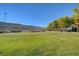 Well-maintained ball field with green grass, mountain views, and mature trees on a sunny day at 5434 Fawn Chase Way, Las Vegas, NV 89135