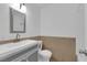 Bathroom featuring a modern vanity, framed mirror, and neutral-toned tile accents at 721 Carpenter Dr, Las Vegas, NV 89107