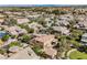 Aerial view of lush neighborhood featuring well-maintained homes, tree-lined streets and green spaces at 7947 Lookout Rock Cir, Las Vegas, NV 89129