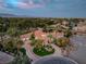 Expansive aerial view highlighting the property's circular driveway, lush landscaping, and serene ambiance at 8130 Cassian Ct, Las Vegas, NV 89129